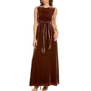 NWT Lafayette 148 Talana Velvet Silk Blend Maxi Dress Brown 38 Wrap Waist